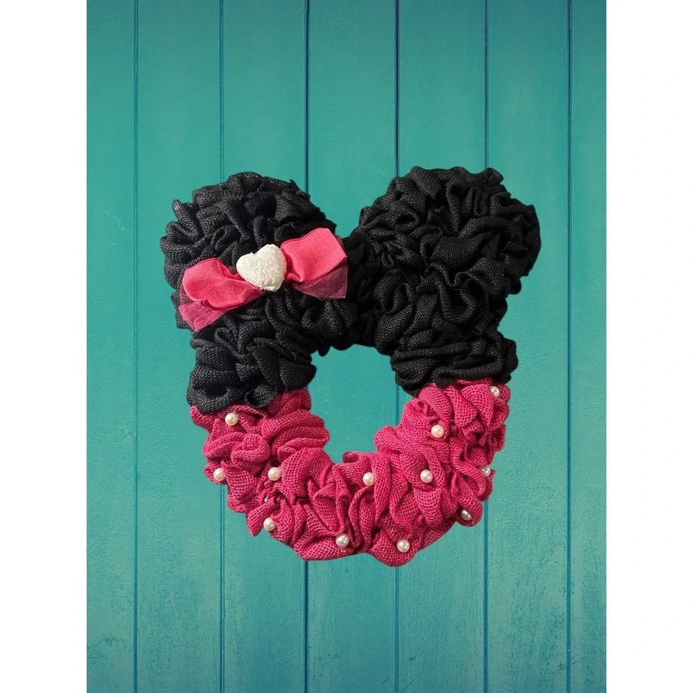 New Disney Minnie Mouse Wreath Pink Black Bow Heart Disneyana 21